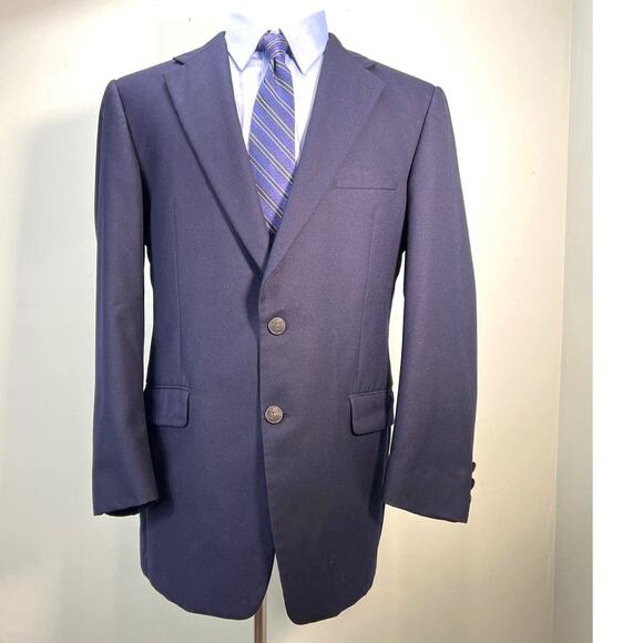Burberry London Blazer Jacket Mens 43L Navy Blue Kensington Wool Sport Coat